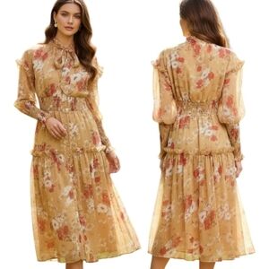 WALTER BAKER "Artur" Poppy Paradise Chiffon Midi Dress - Size XL